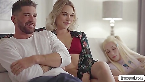 Two hot babes share a cock